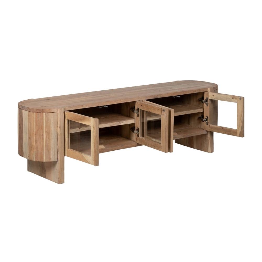 Mueble TV de Acacia con Cristal 180 cm - Elegante y Funcional para Salones Modernos - Imagen 2