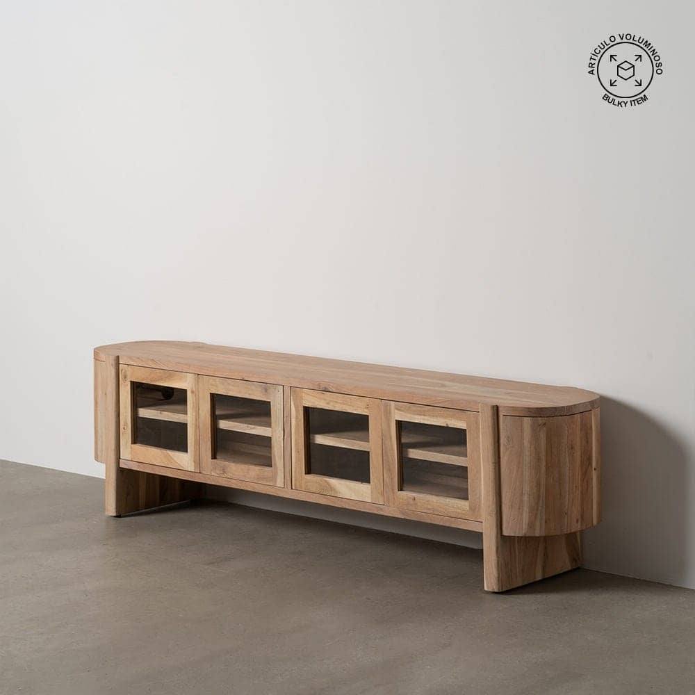 Mueble TV de Acacia con Cristal 180 cm - Elegante y Funcional para Salones Modernos - Imagen 11
