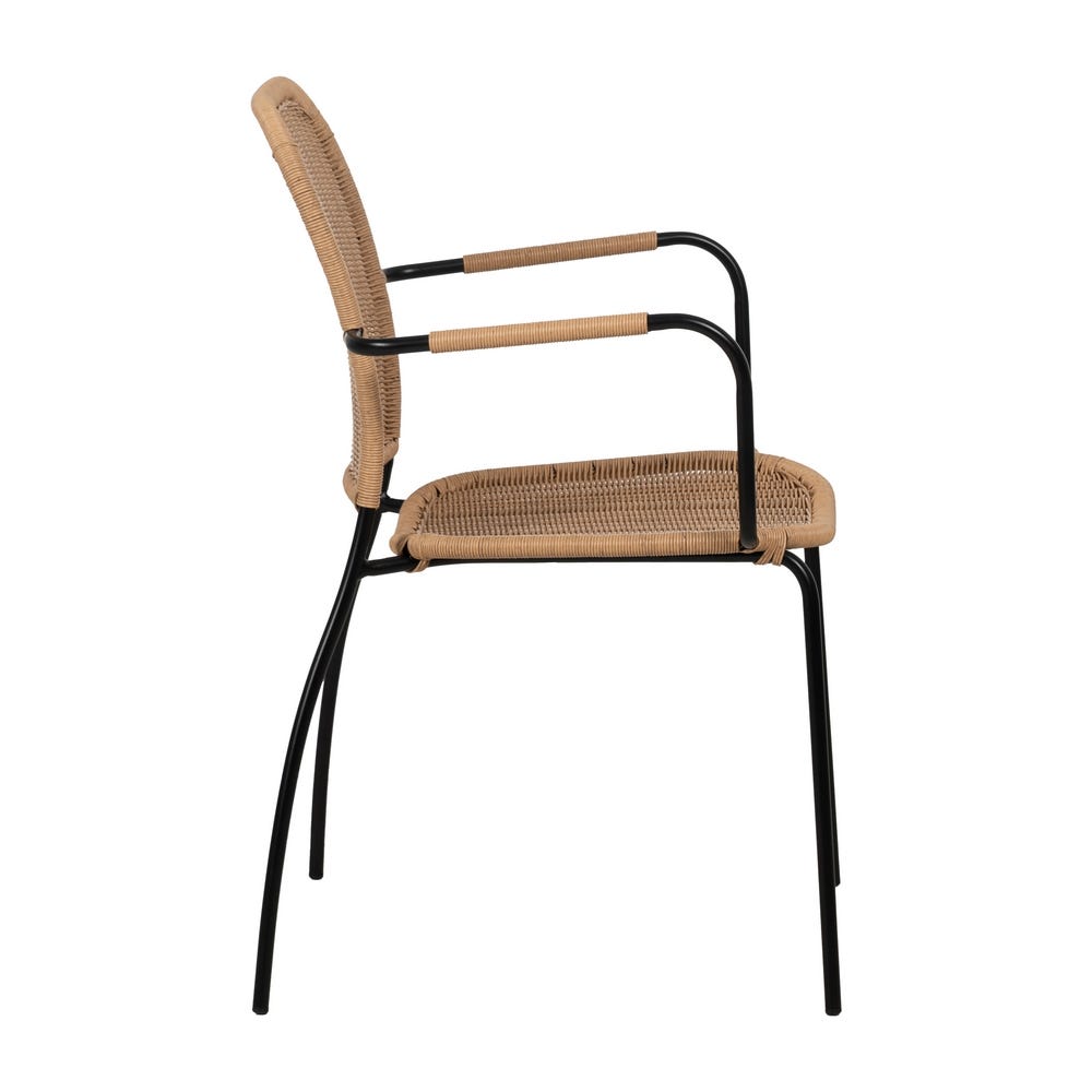 Pack de 2 Sillas Naturales con Apoyabrazos en Polietileno y Acero - Diseño Ergonómico para Interiores y Exteriores, 87 cm de Altura - Imagen 2