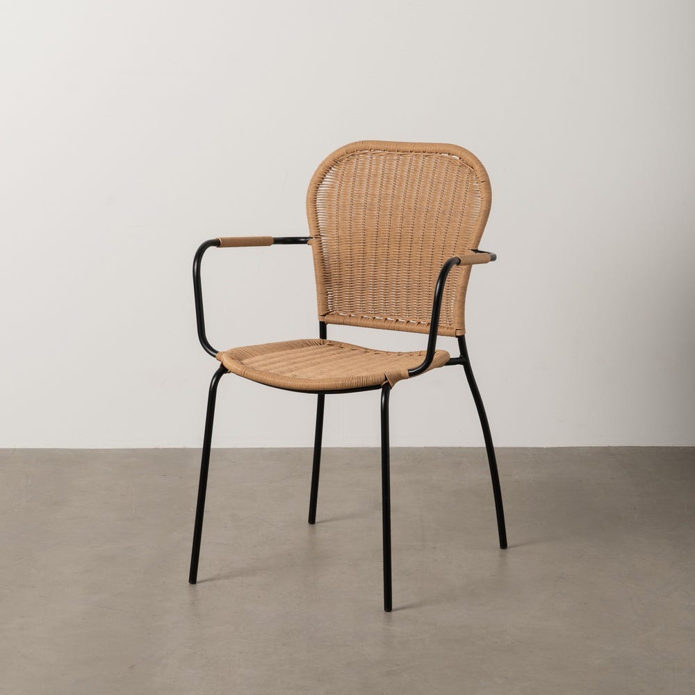 Pack de 2 Sillas Naturales con Apoyabrazos en Polietileno y Acero - Diseño Ergonómico para Interiores y Exteriores, 87 cm de Altura - Imagen 13