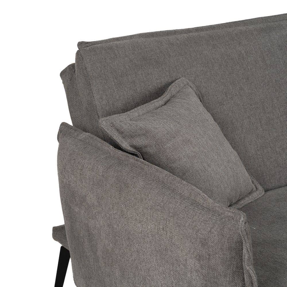 Sofá Cama Gris de Lino y Metal - Diseño Moderno, Funcional y Cómodo (182x113 cm) - Ideal para Espacios Reducidos - Incluye Cojines a Juego - Imagen 5