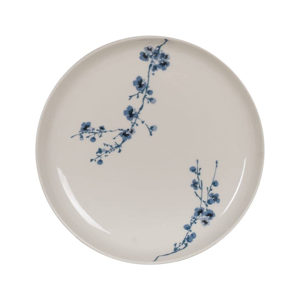 Pack de 6 Platos Llanos Orientales de Porcelana Blanca y Azul de 26,5 cm - Elegancia y Estilo para tu Mesa, Apto para Lavavajillas y Microondas