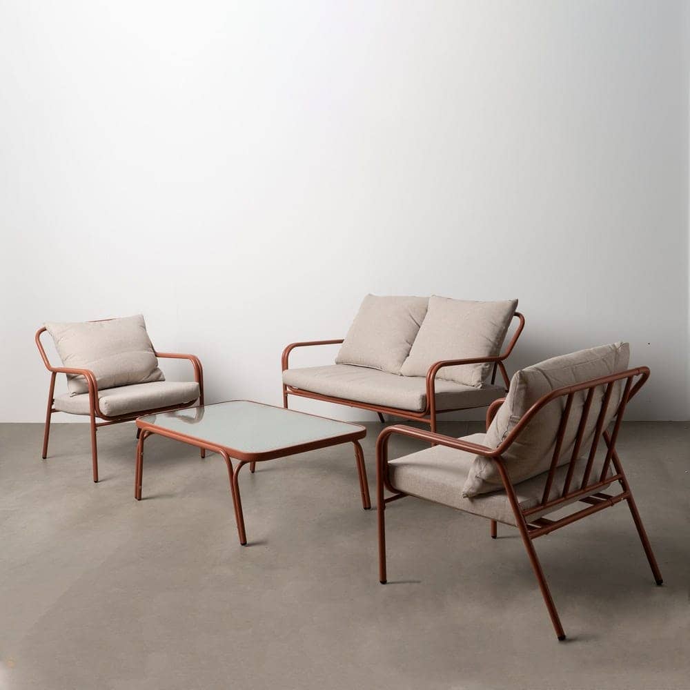 Conjunto de Jardín Terracota en Acero para Exterior - Sofá, Sillones y Mesa de Centro con Cristal Templado, Cojines Desenfundables y Diseño Elegante para Terrazas y Jardines - Imagen 2