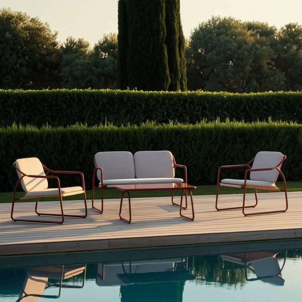 Conjunto de Jardín de Acero con Sofá, Sillones y Mesa de Cristal Templado - Imagen 17