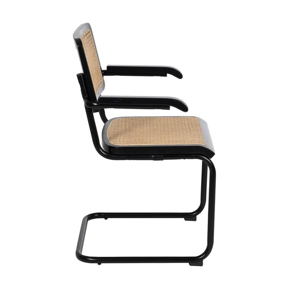 Silla de ratán y madera negra-natural, 61,5x53x82,5 cm - Imagen 2