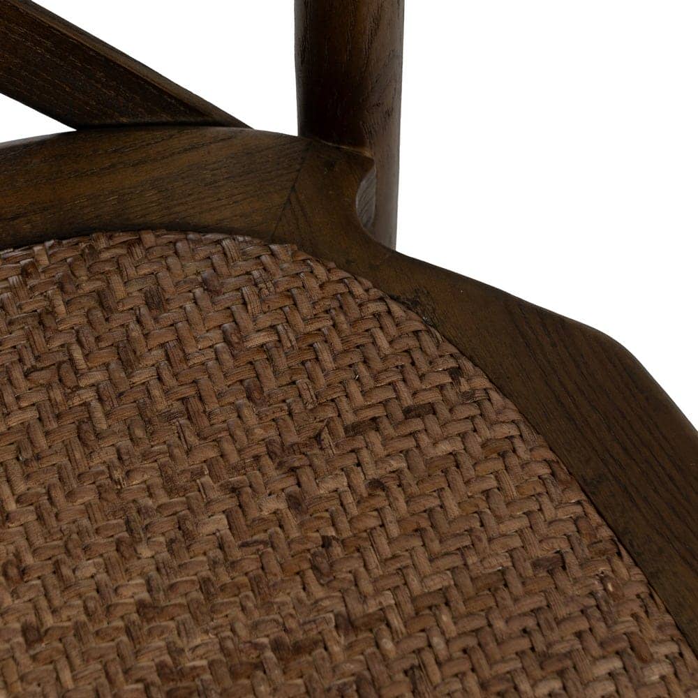 Silla Sylvran con Respaldo de Aspas de Madera Marrón y Asiento de Ratán - Elegancia Rústica y Comodidad (87 cm) - Imagen 8