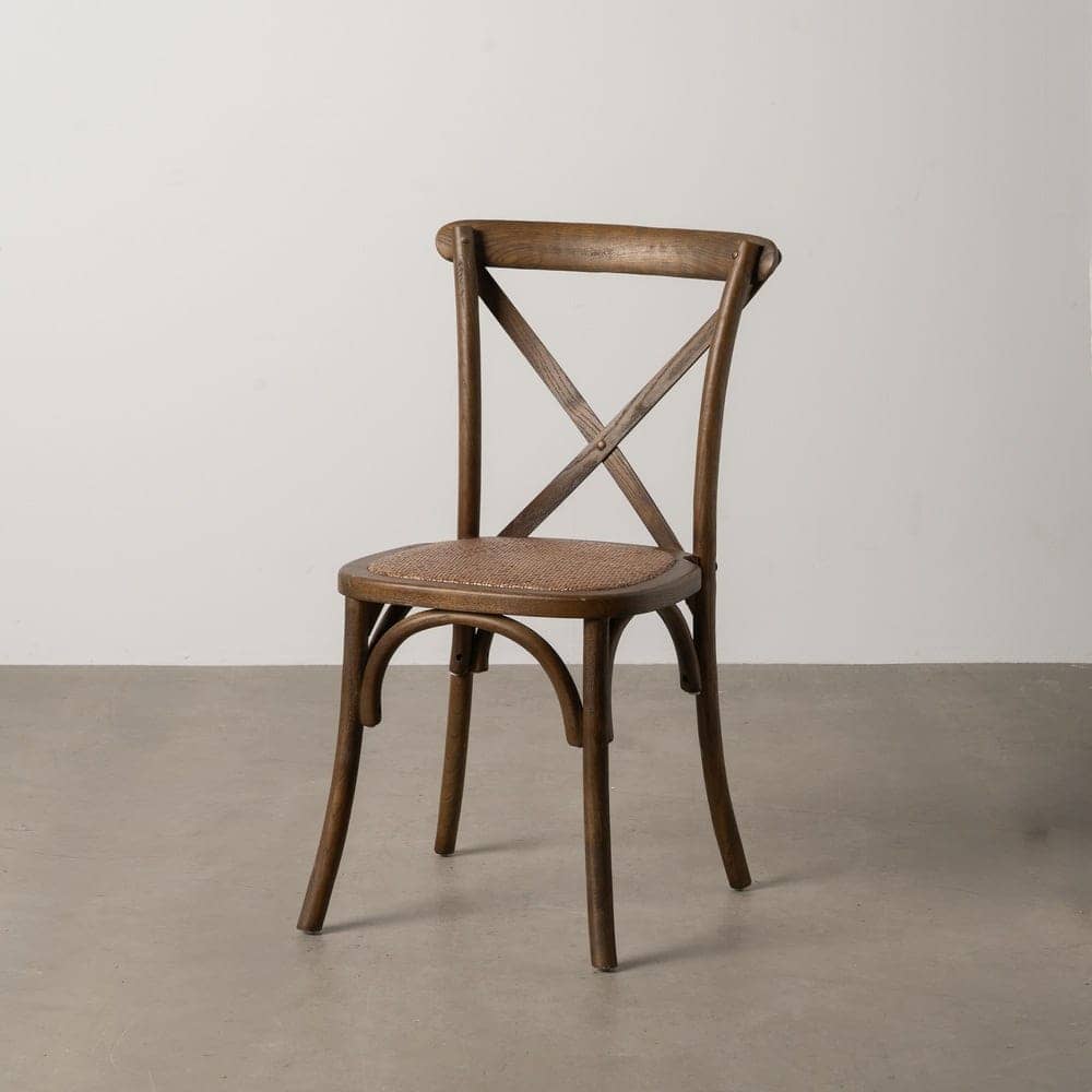 Silla Sylvran con Respaldo de Aspas de Madera Marrón y Asiento de Ratán - Elegancia Rústica y Comodidad (87 cm) - Imagen 14