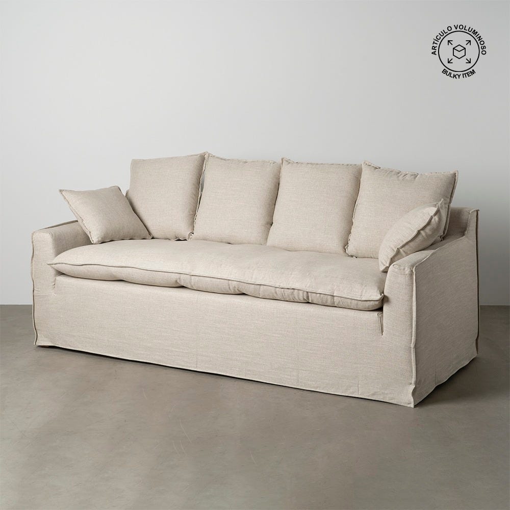 Sofá 4 plazas natural de tela para salón moderno – 220 x 100 x 91 cm - Imagen 14