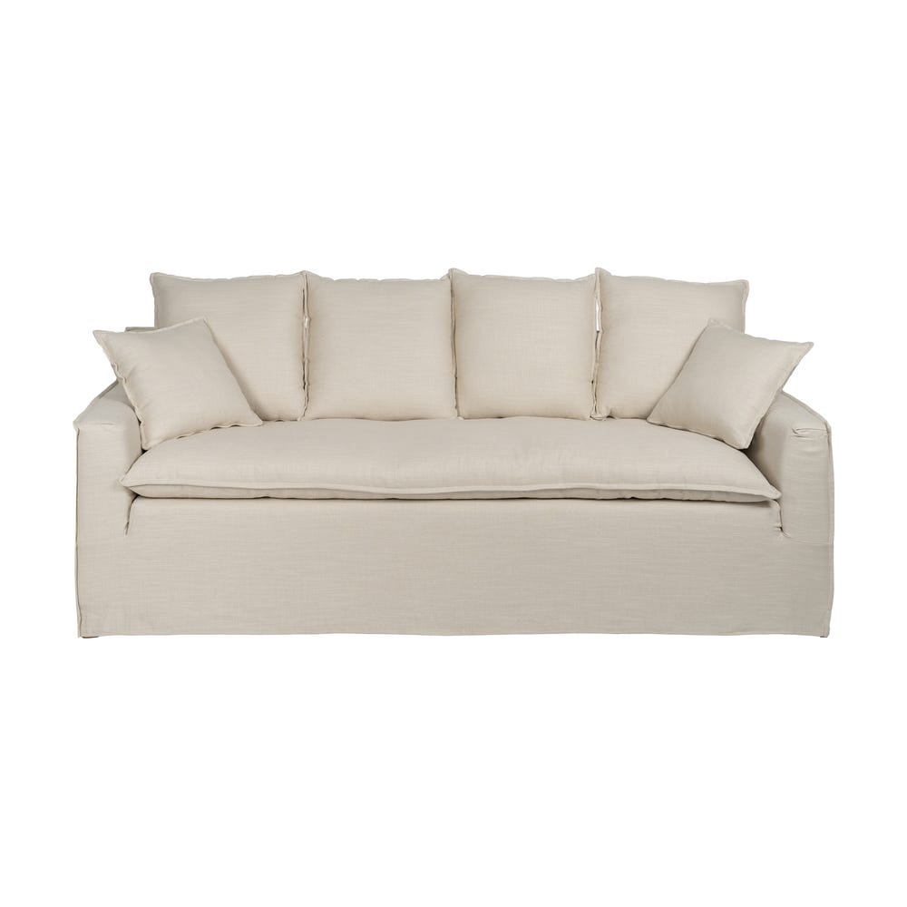 Sofá 4 plazas crema de tela para salón amplio – 220 x 100 x 91 cm - Imagen 2