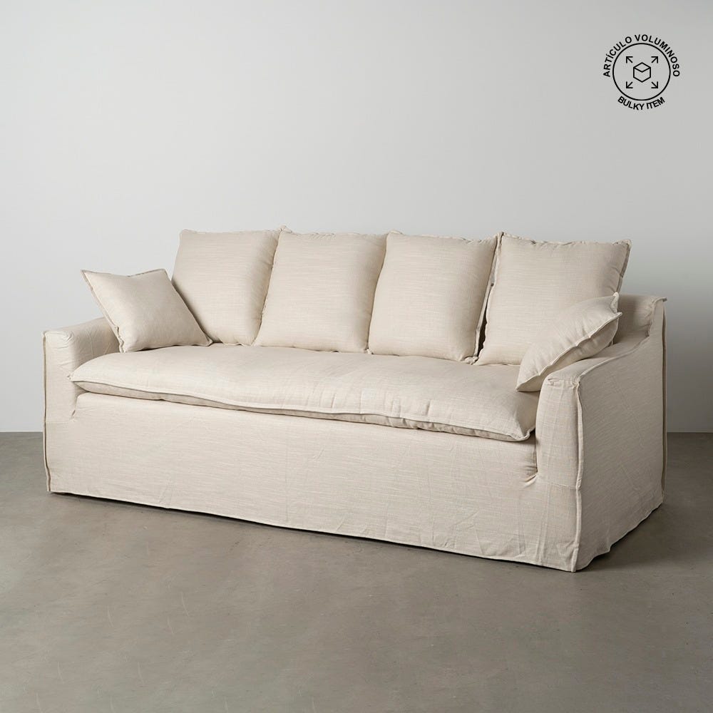 Sofá 4 plazas crema de tela para salón amplio – 220 x 100 x 91 cm - Imagen 15
