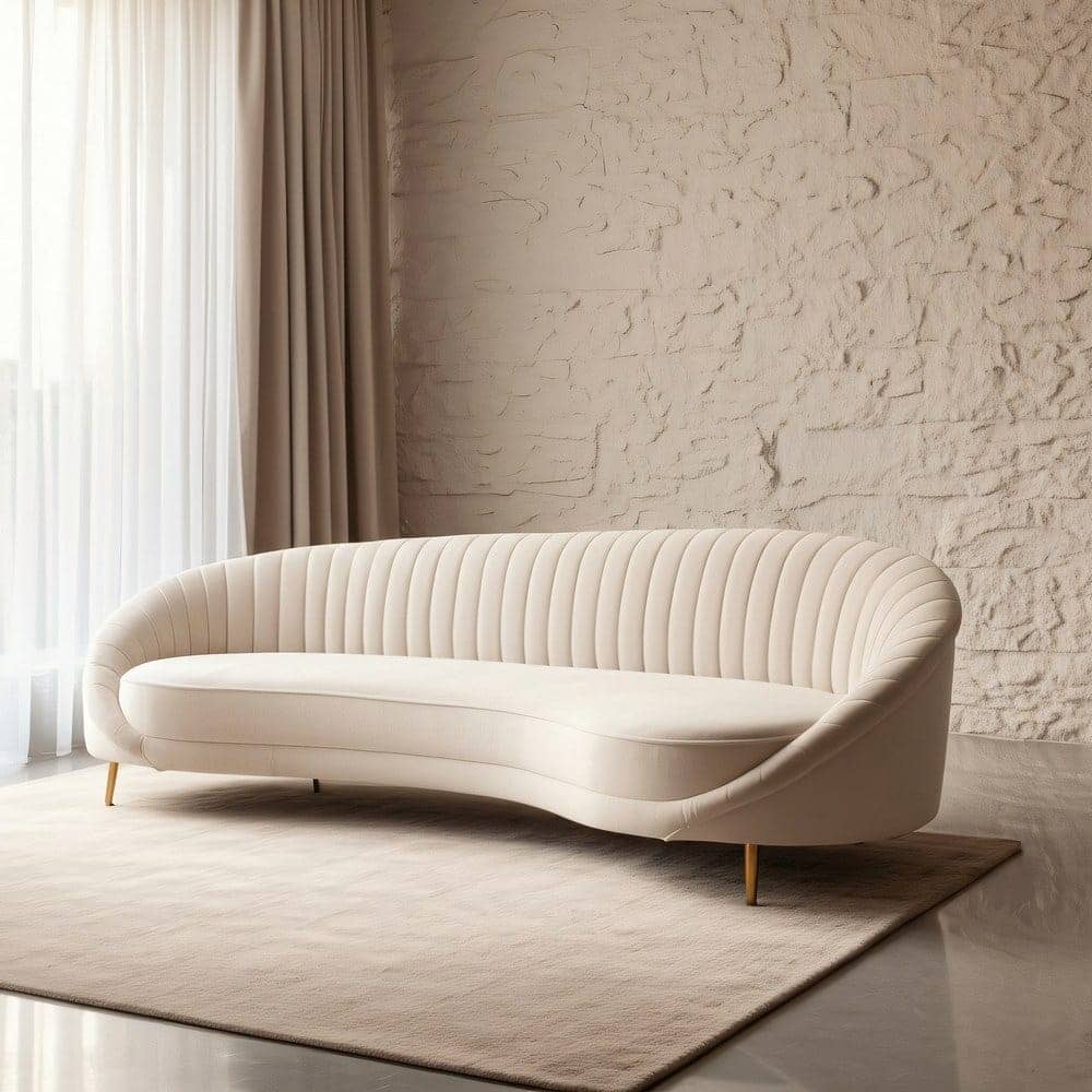 Sofá 3 Plazas Crema Tejido 100% Poliéster con Patas de Metal 247x105x81 cm - Imagen 12
