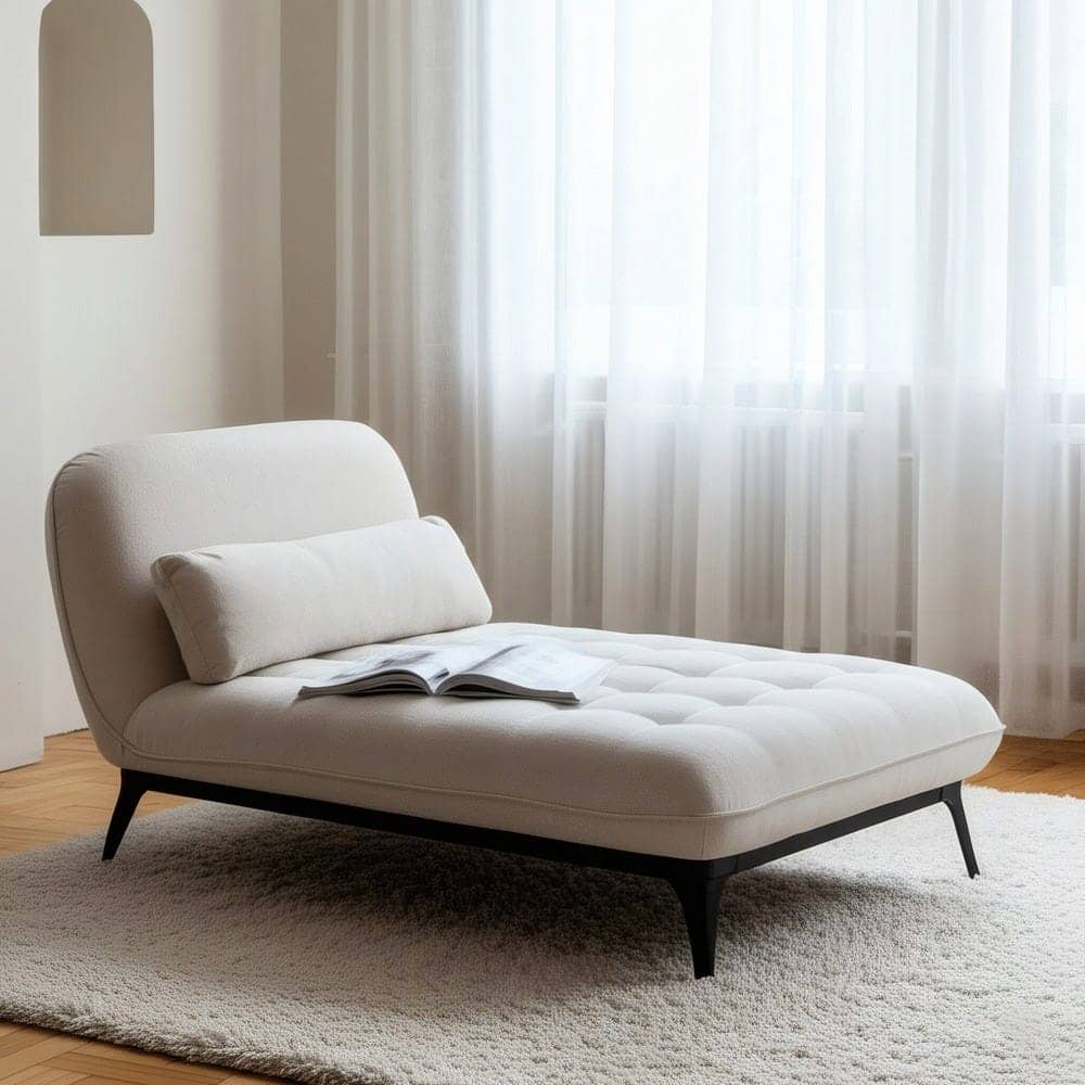 Chaise-Lounger Crema 100% Poliéster con Patas de Metal 168x90x82 cm - Imagen 13