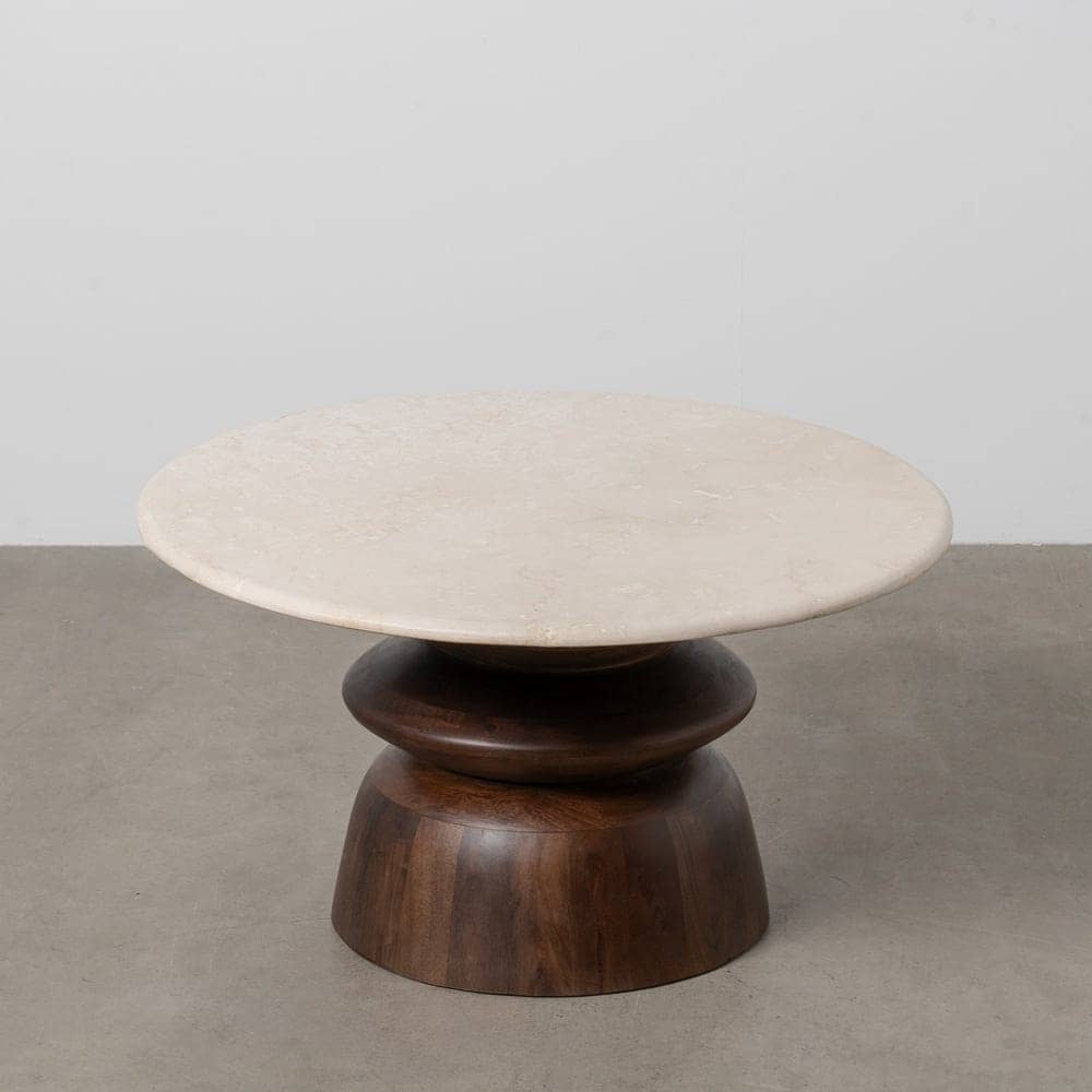 Mesa de Centro de Mármol y Madera de Mango 75x75x39 cm - Imagen 2
