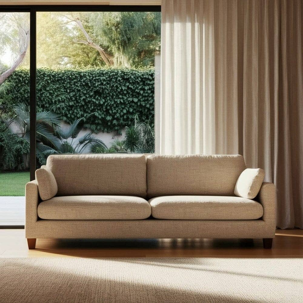 Sofá 3 Plazas Beige Tejido 100% Poliéster con Estructura de Madera 221x90x87 cm - Imagen 12