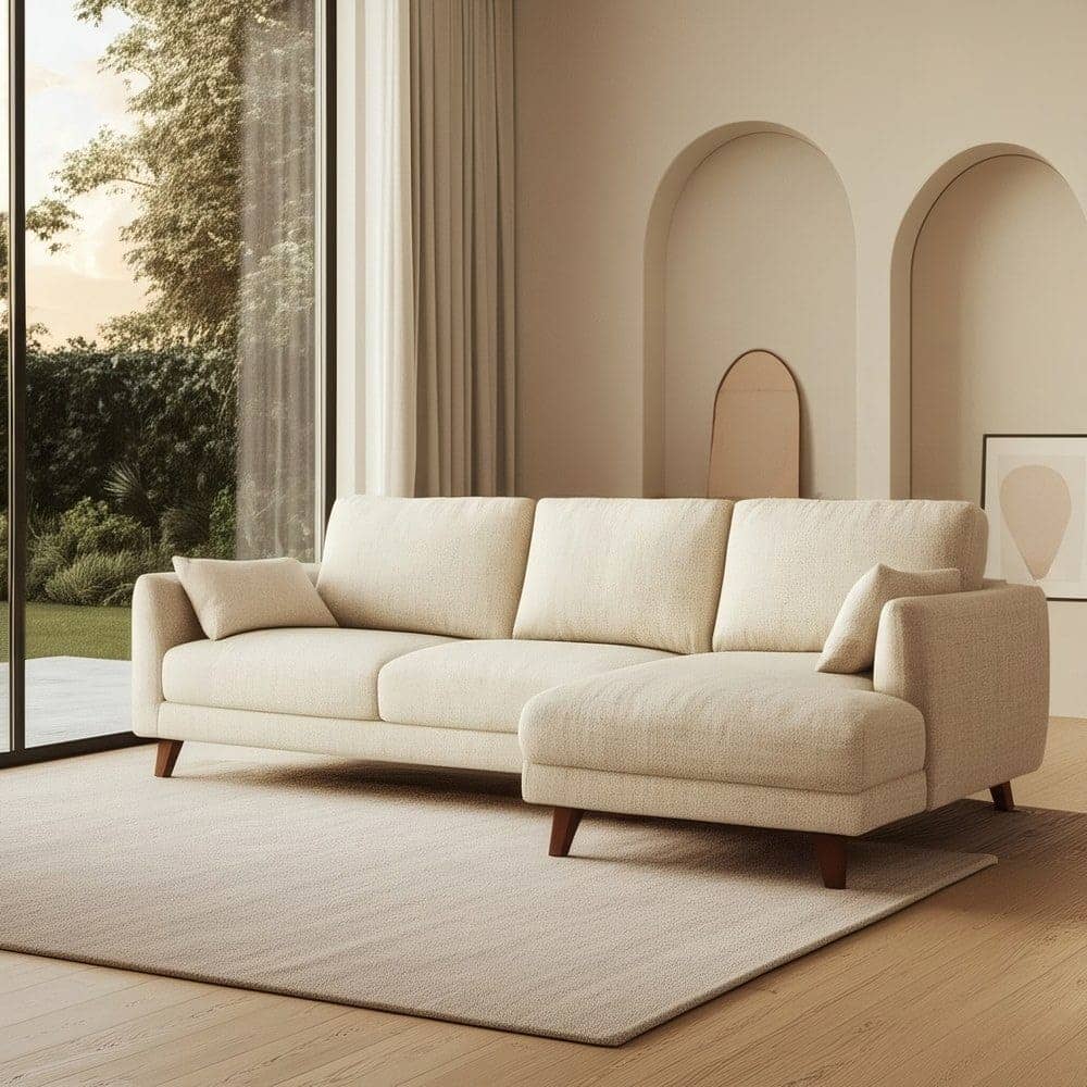 Sofá Chaise Longue Beige 240x155 cm, Estructura Madera, Tejido 100% Poliéster - Imagen 16
