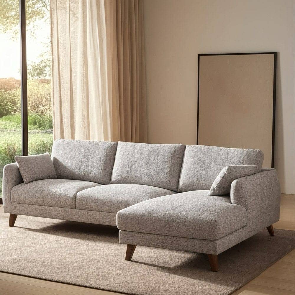 Sofá Chaise Longue Gris Tejido 240x155 cm con Estructura de Madera - Imagen 15