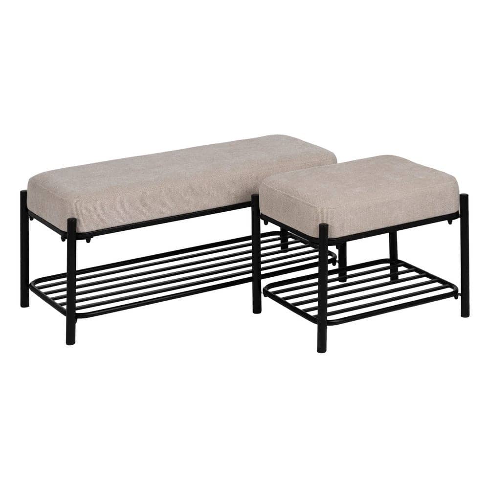 Banqueta Beige de Tejido 100% Poliéster y Estructura de Metal 51x37x45 cm - Imagen 8