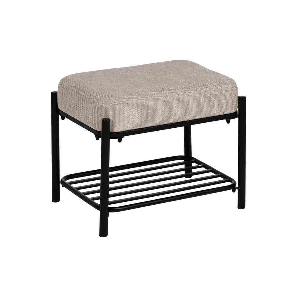 Banqueta Beige de Tejido 100% Poliéster y Estructura de Metal 51x37x45 cm