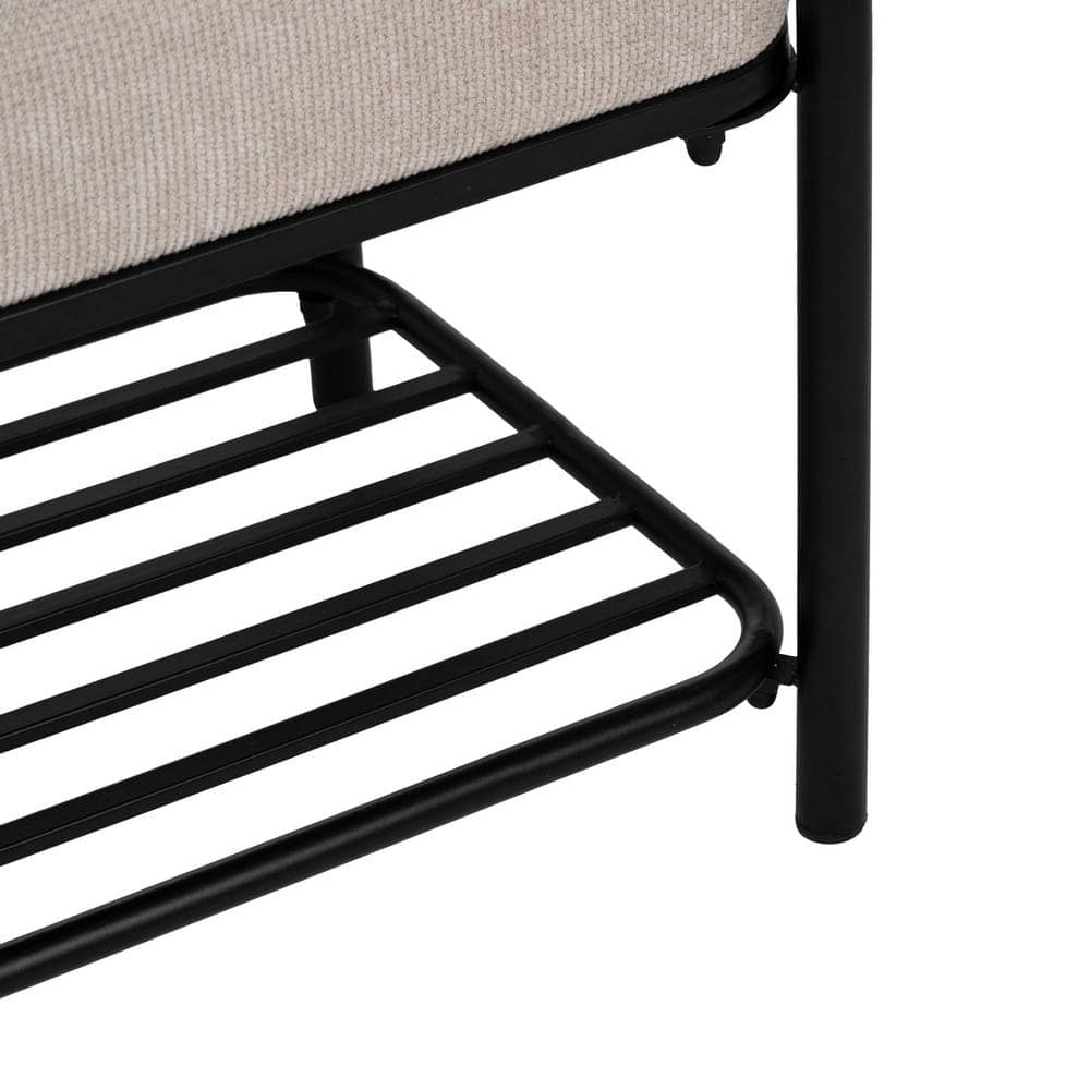 Banqueta Beige de Tejido 100% Poliéster y Estructura de Metal 51x37x45 cm - Imagen 4