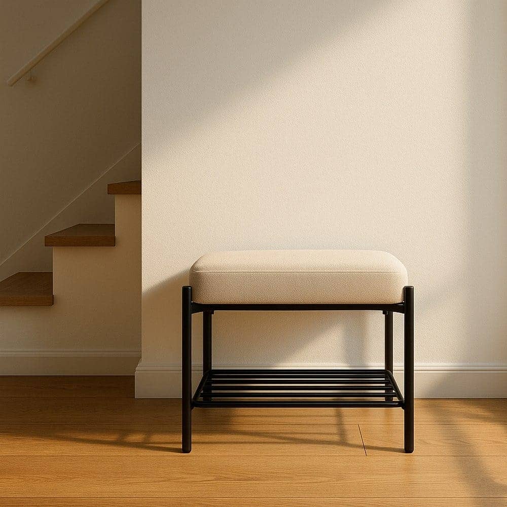 Banqueta Beige de Tejido 100% Poliéster y Estructura de Metal 51x37x45 cm - Imagen 10
