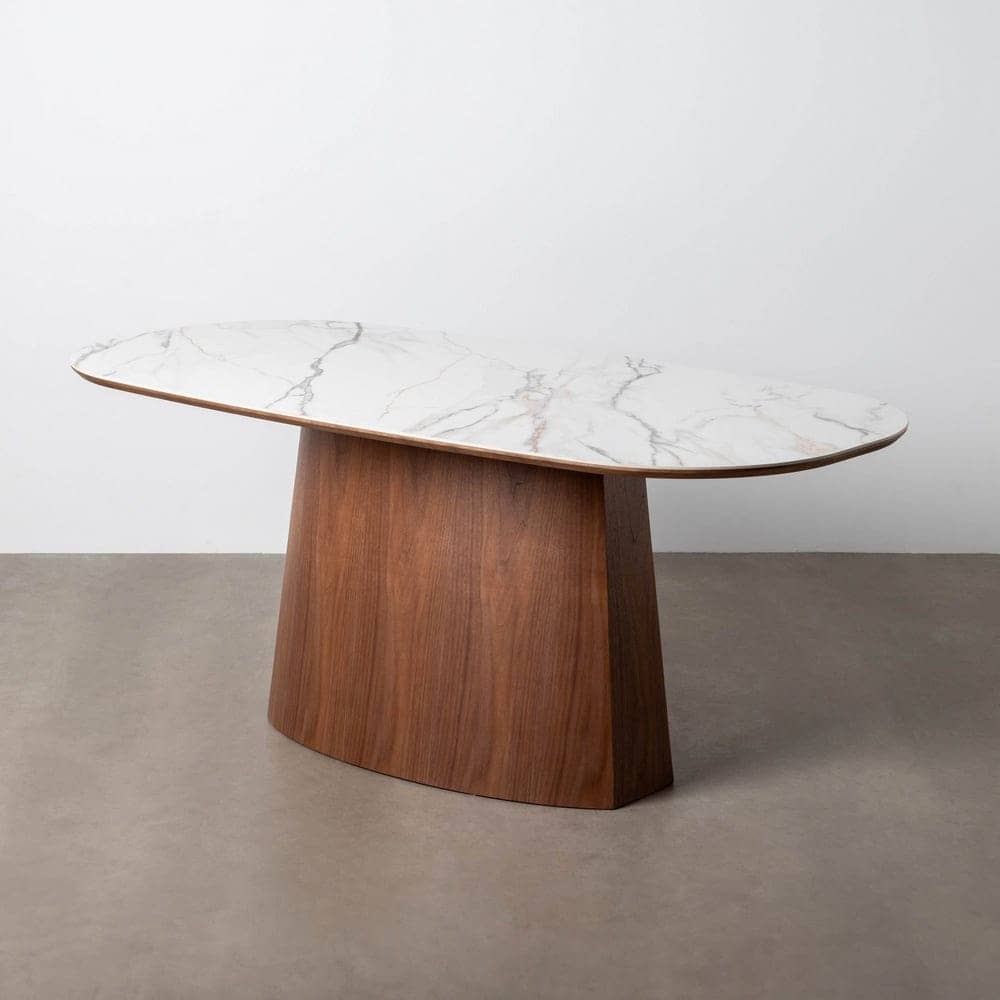 Mesa Comedor Blanco-Marrón DM con Top Cerámico Imitación Mármol 180x90 cm - Imagen 2