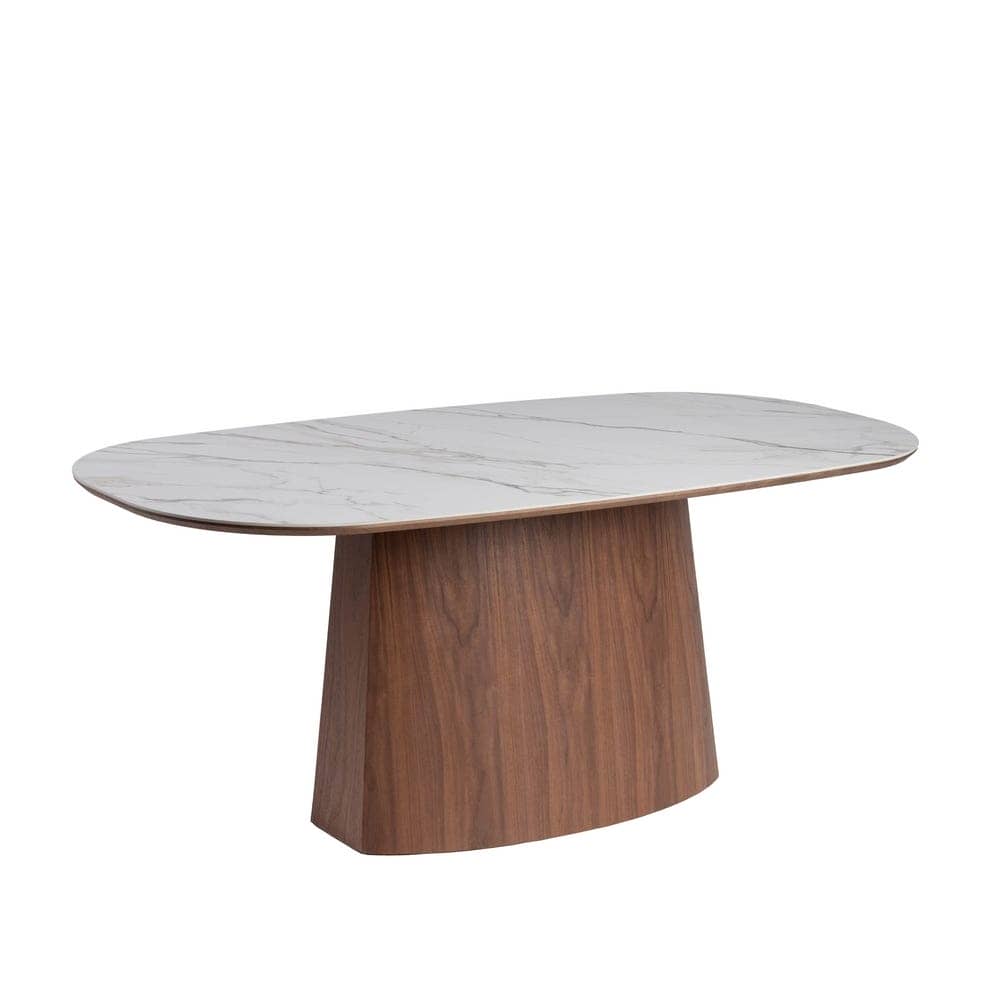 Mesa Comedor Blanco-Marrón DM con Top Cerámico Imitación Mármol 180x90 cm - Imagen 3