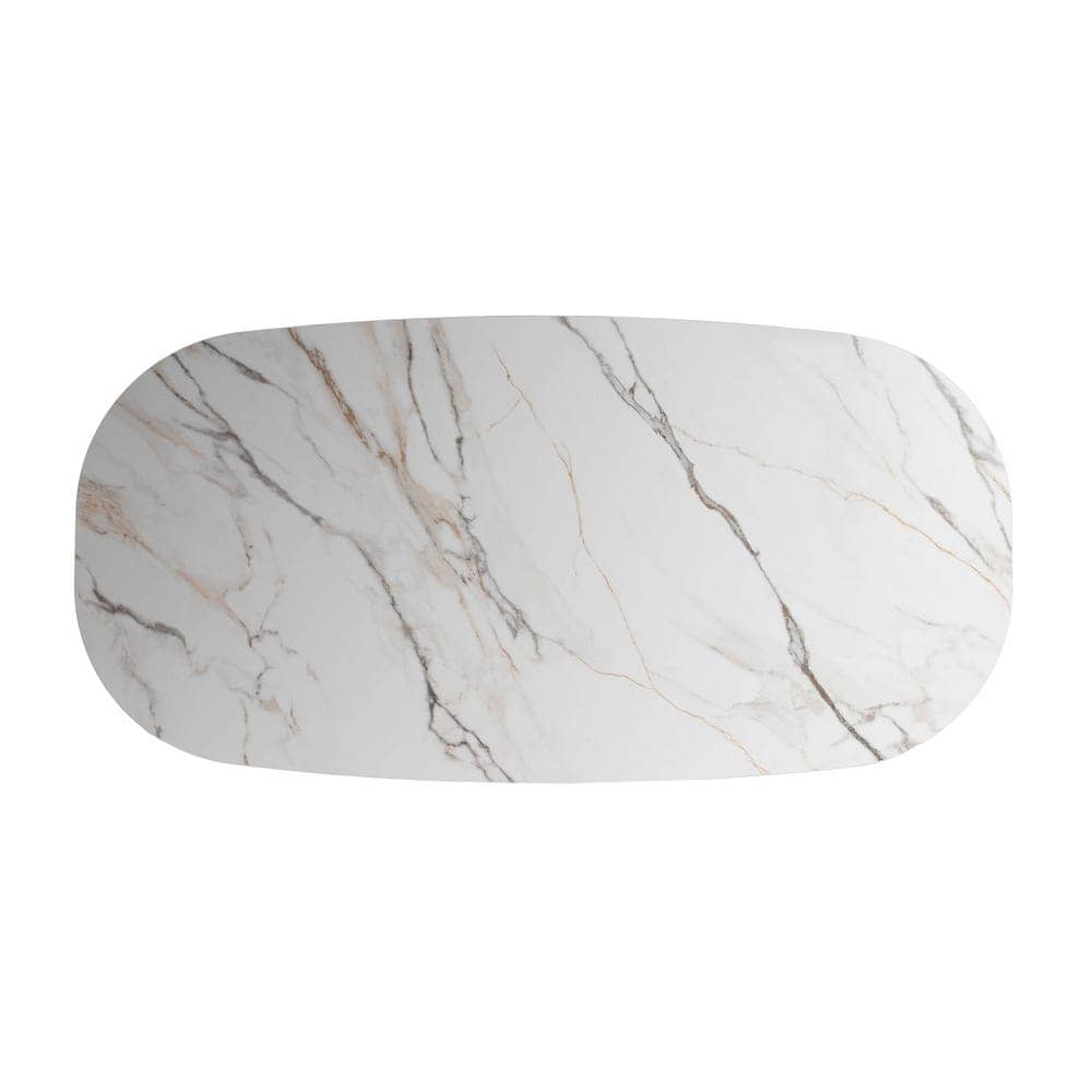 Mesa Comedor Blanco-Marrón DM con Top Cerámico Imitación Mármol 180x90 cm - Imagen 6