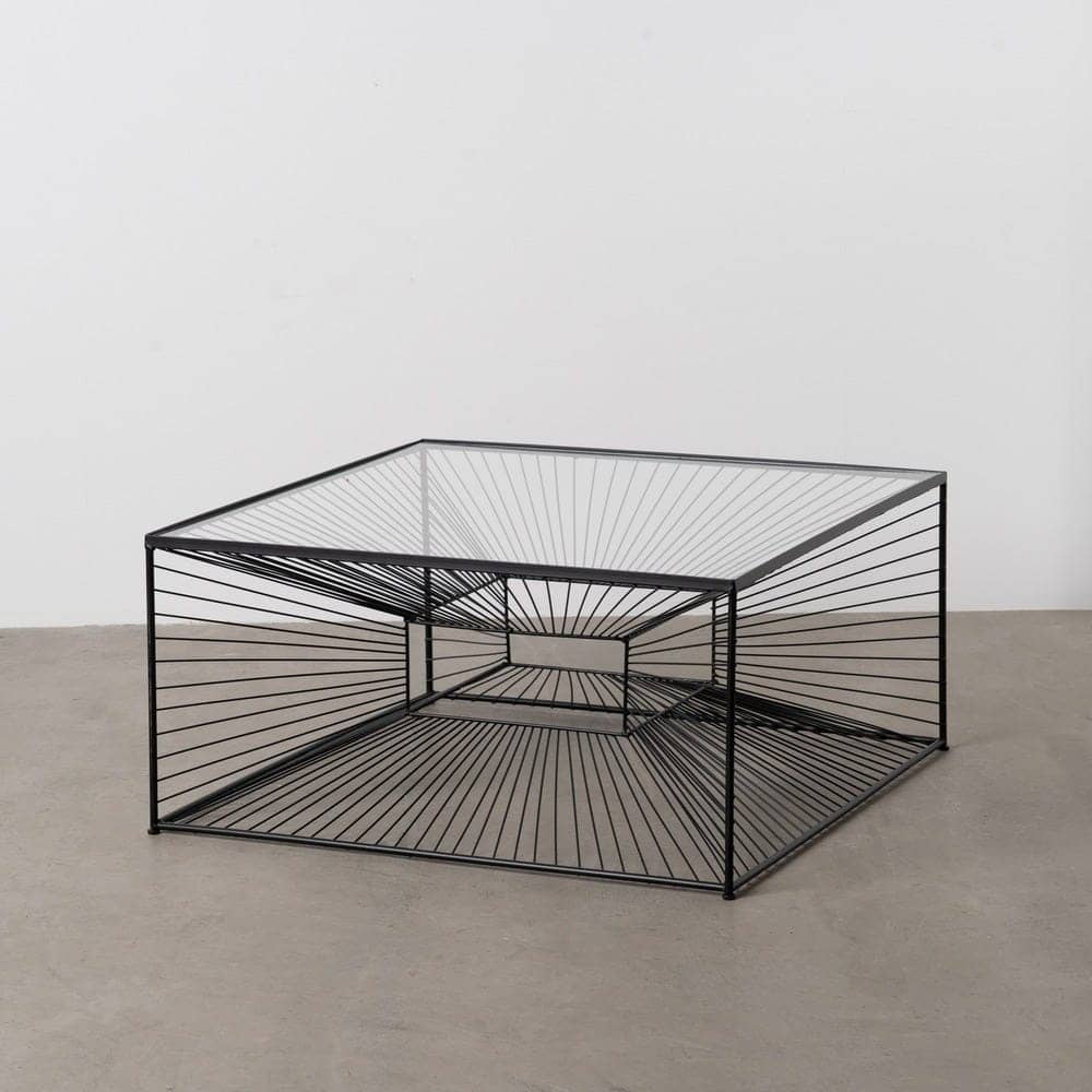 Mesa de Centro Negra de Metal y Cristal 80,5 x 80,5 x 38 cm - Imagen 2