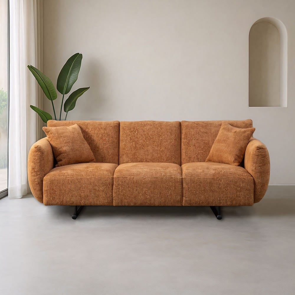 Sofá ocre de tela para salón moderno – 230 x 100 x 79 cm - Imagen 3