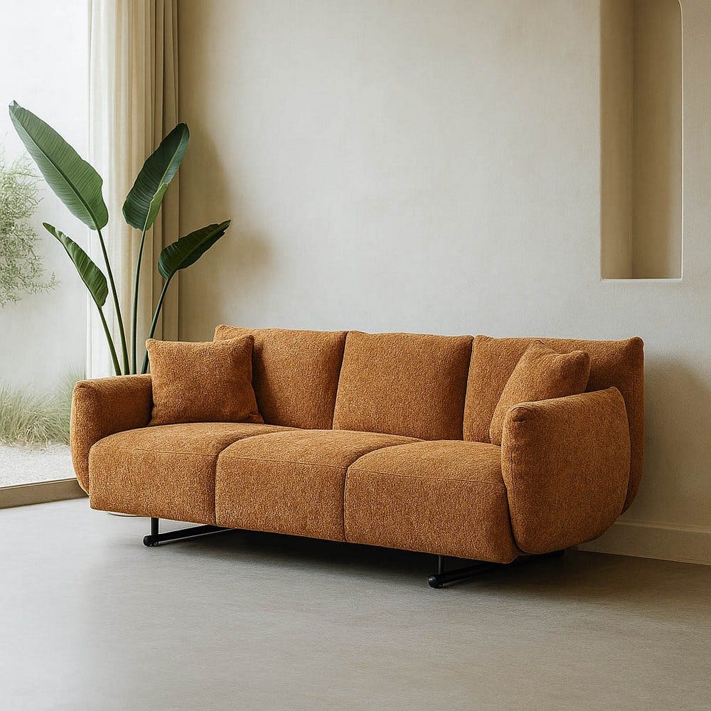 Sofá ocre de tela para salón moderno – 230 x 100 x 79 cm - Imagen 4