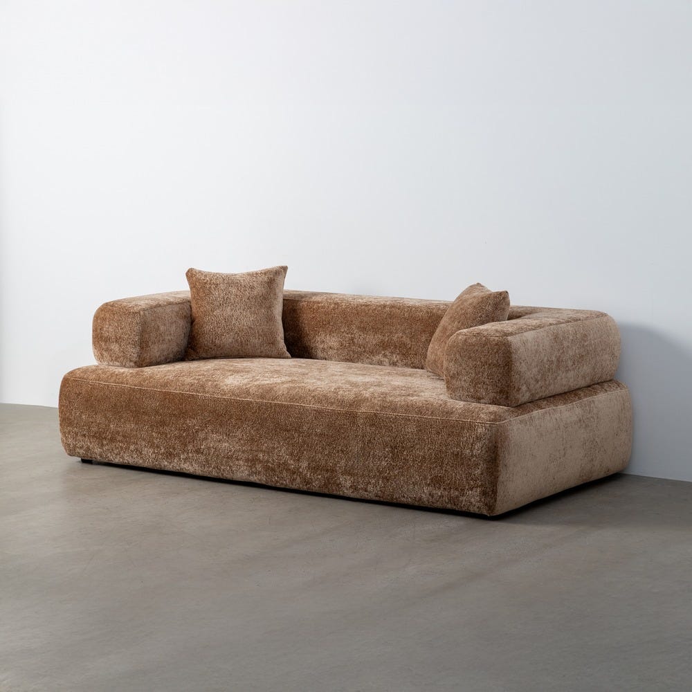 Sofá 3 plazas beige de tela para salón moderno – 200 x 100 x 64 cm - Imagen 2