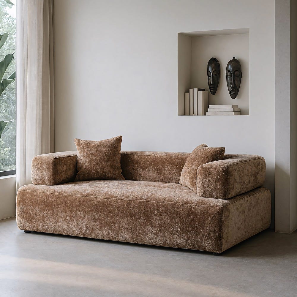 Sofá 3 plazas beige de tela para salón moderno – 200 x 100 x 64 cm - Imagen 3