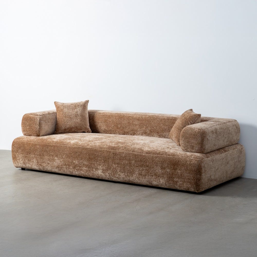 Sofá beige de tela para salón moderno – 245 x 100 x 64 cm - Imagen 2