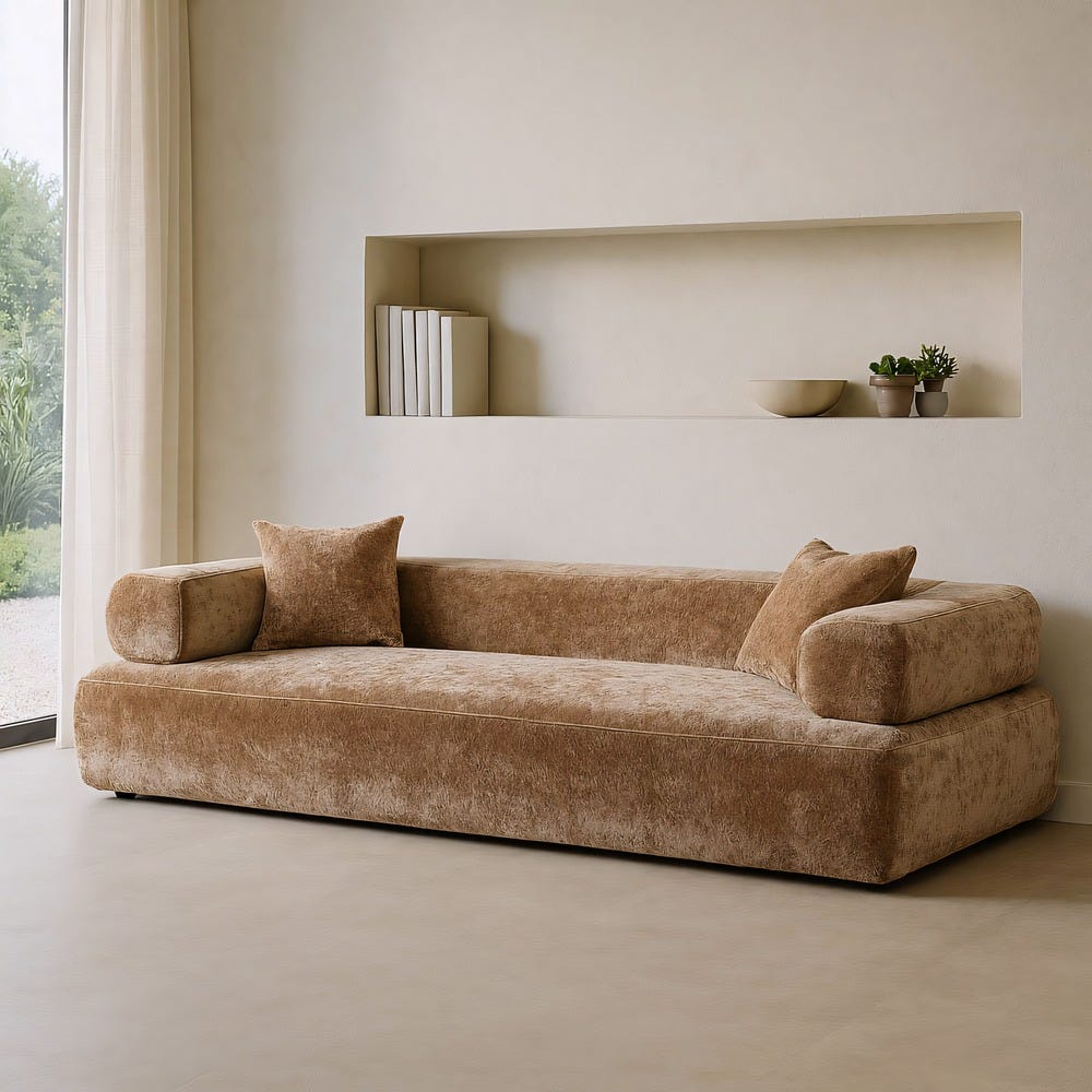 Sofá beige de tela para salón moderno – 245 x 100 x 64 cm - Imagen 4