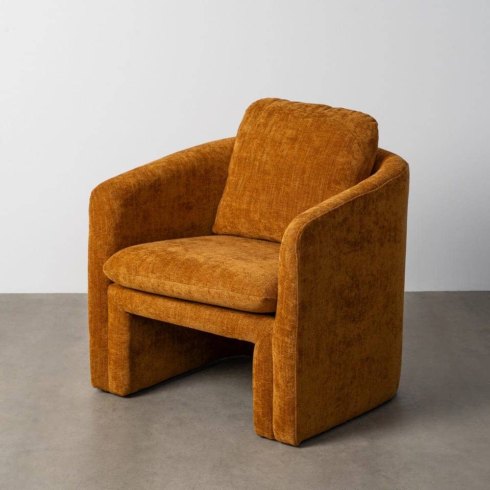 Sillón Ocre Tejido 100% Poliéster con Estructura de Madera 76x68x81 cm - Imagen 3