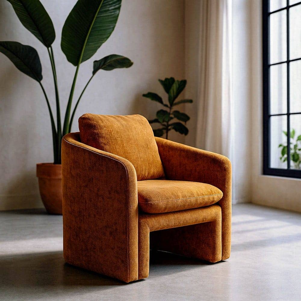 Sillón Ocre Tejido 100% Poliéster con Estructura de Madera 76x68x81 cm - Imagen 2