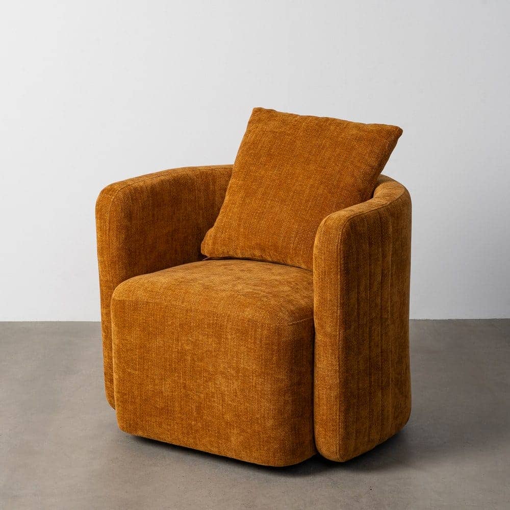 Sillón Giratorio Ocre Tejido 100% Poliéster - Estructura Madera y Hierro 76x70x84 cm - Imagen 3