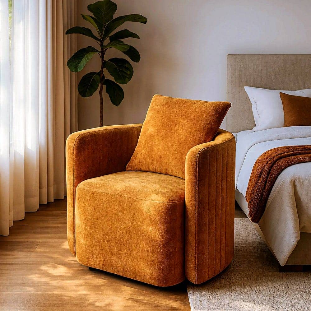 Sillón Giratorio Ocre Tejido 100% Poliéster - Estructura Madera y Hierro 76x70x84 cm - Imagen 2