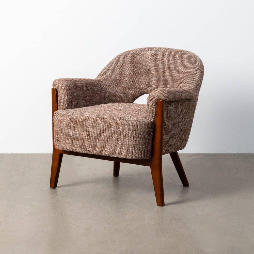 Sillón Beige-Marrón Tejido 100% Poliéster y Madera de Caucho 75x74x76 cm - Imagen 3