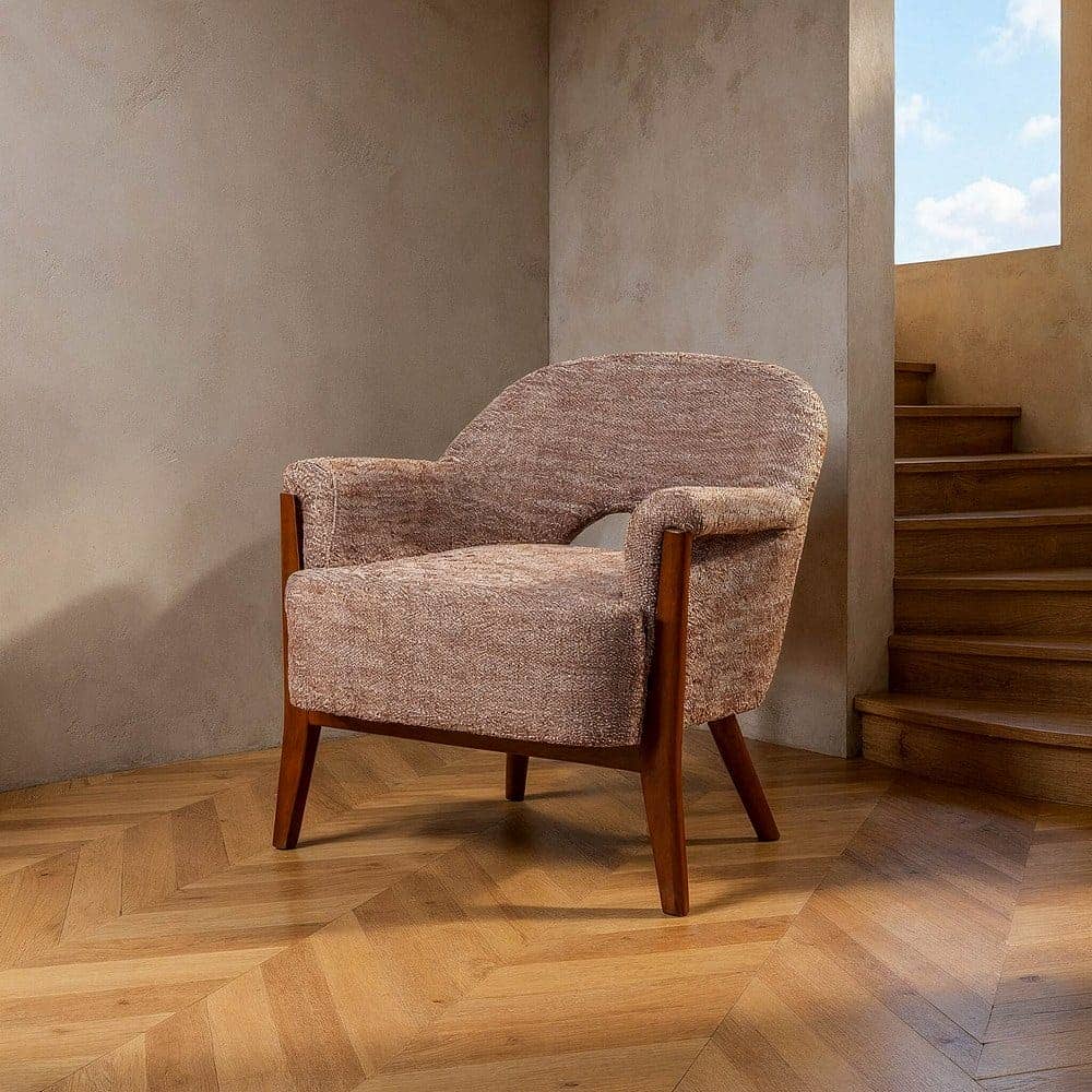 Sillón Beige-Marrón Tejido 100% Poliéster y Madera de Caucho 75x74x76 cm - Imagen 2