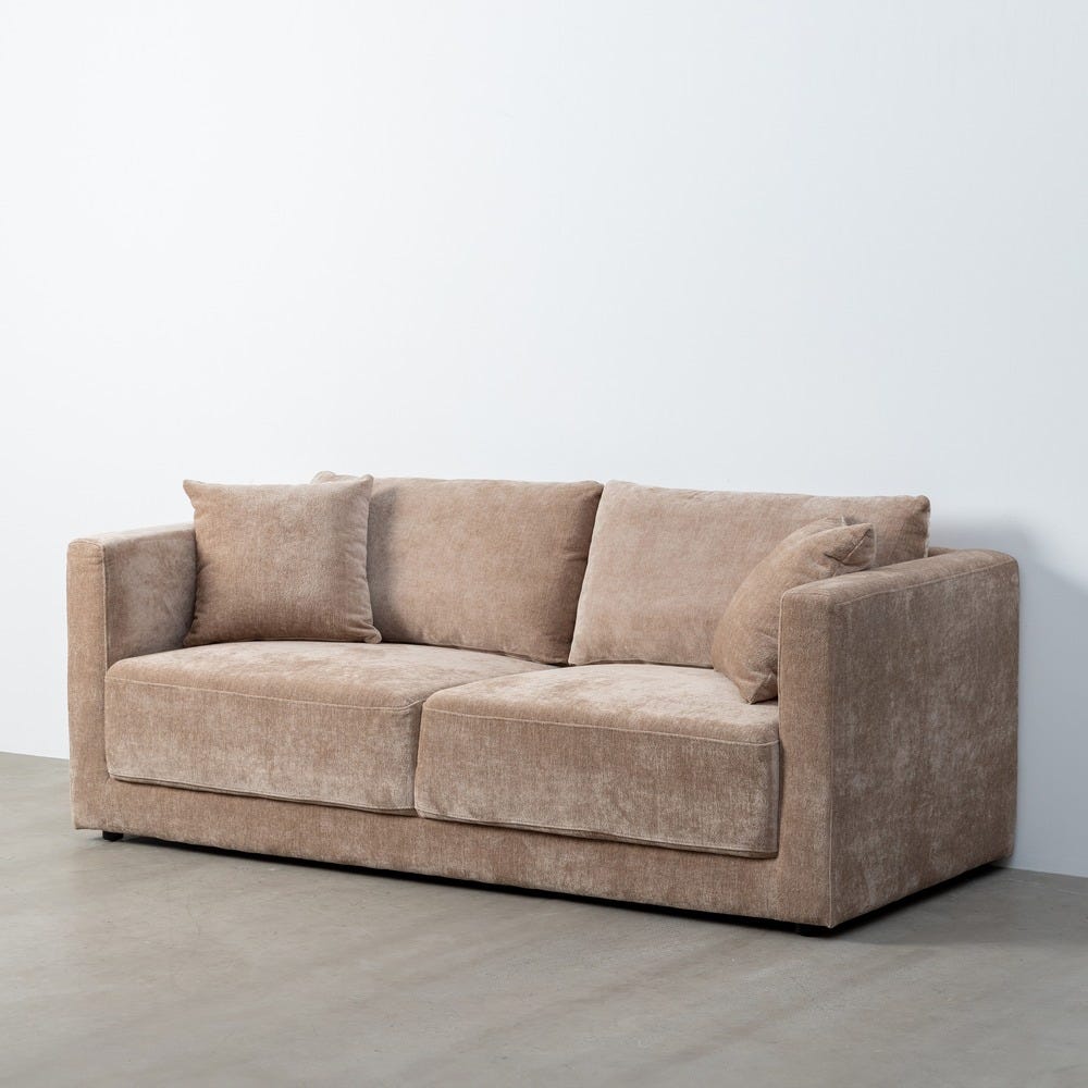 Sofá 3 plazas taupe tapizado en tela con estructura de madera – 210 x 96 x 86 cm - Imagen 10