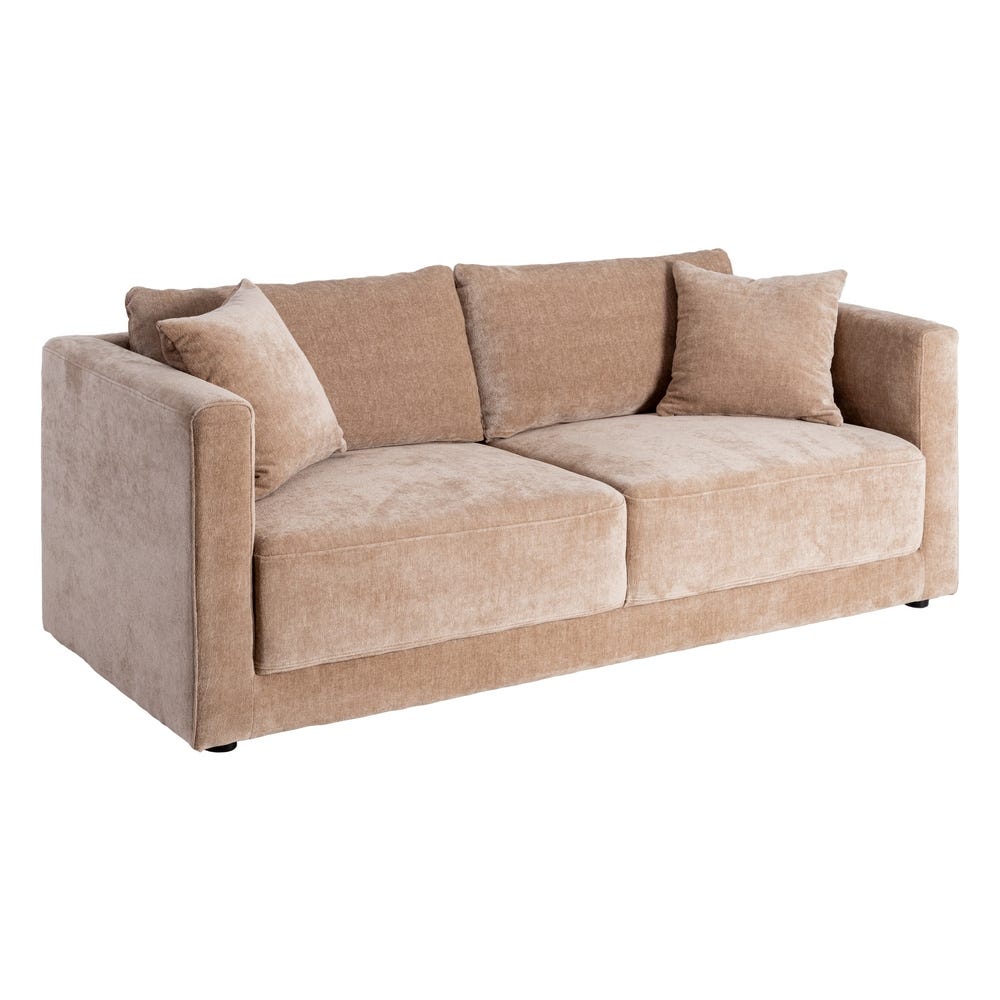 Sofá 3 plazas taupe tapizado en tela con estructura de madera – 210 x 96 x 86 cm - Imagen 2
