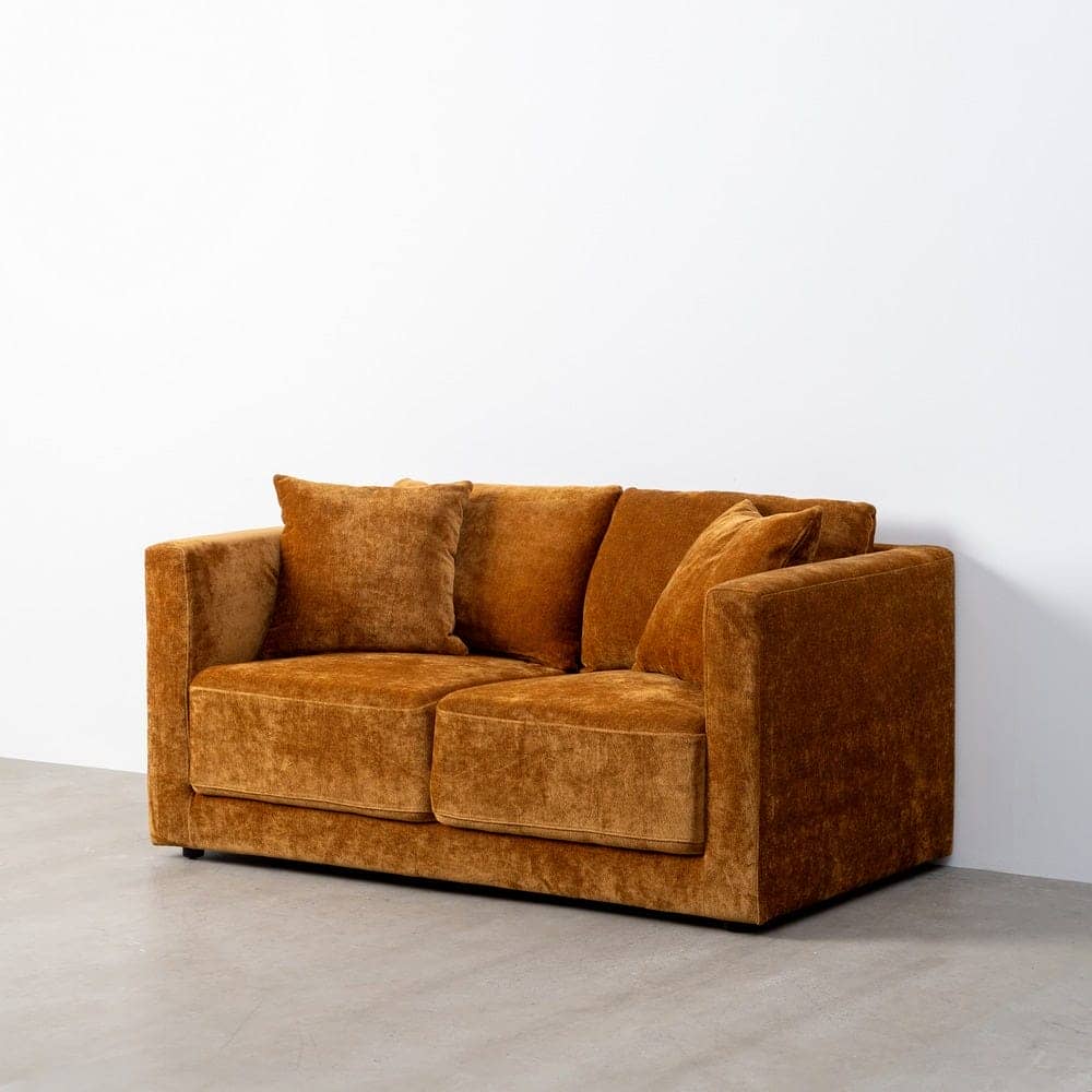 Sofá 2 Plazas Ocre Tejido 100% Poliéster y Madera Conglomerada 165x96x86 cm - Imagen 2