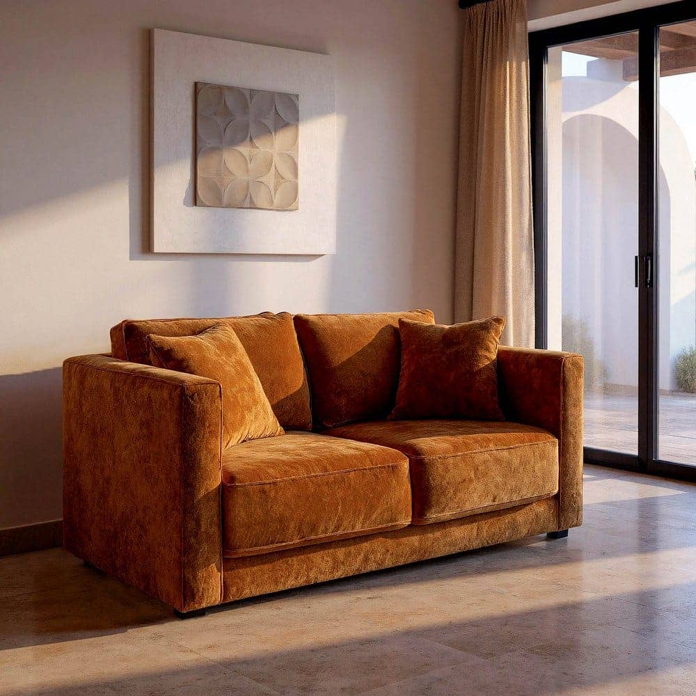 Sofá 2 Plazas Ocre Tejido 100% Poliéster y Madera Conglomerada 165x96x86 cm - Imagen 10