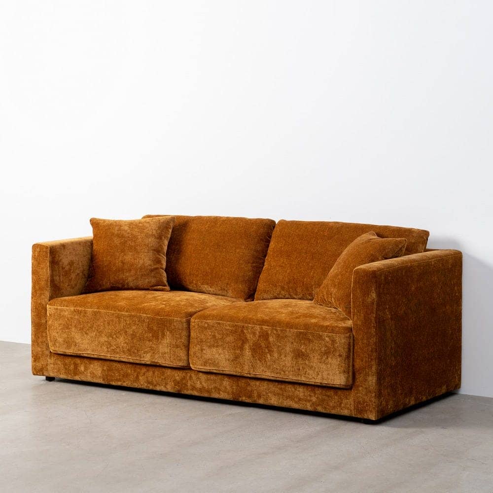 Sofá 3 Plazas Ocre Tejido 100% Poliéster y Madera Conglomerada 210x96x86 cm - Imagen 10