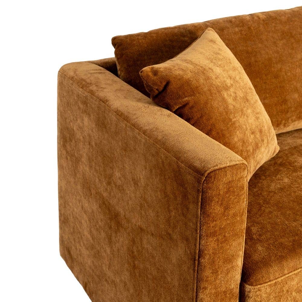 Sofá 3 Plazas Ocre Tejido 100% Poliéster y Madera Conglomerada 210x96x86 cm - Imagen 4
