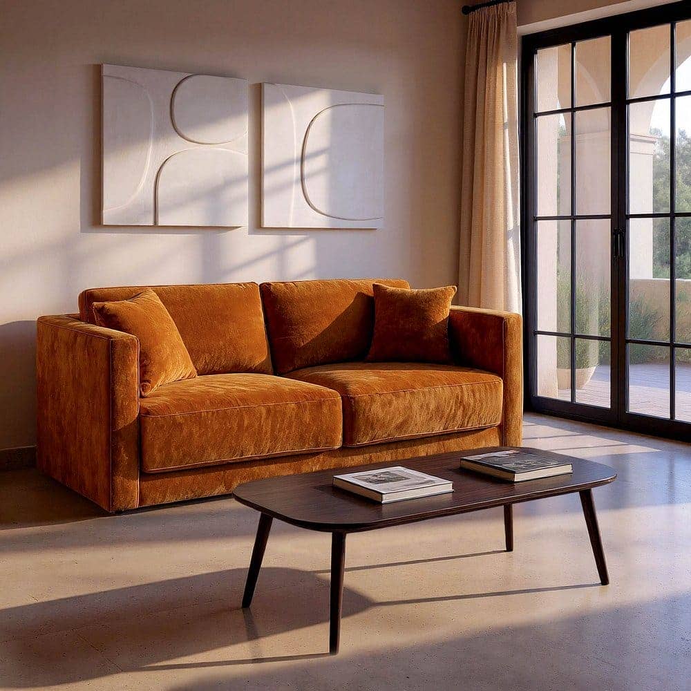 Sofá 3 Plazas Ocre Tejido 100% Poliéster y Madera Conglomerada 210x96x86 cm - Imagen 9