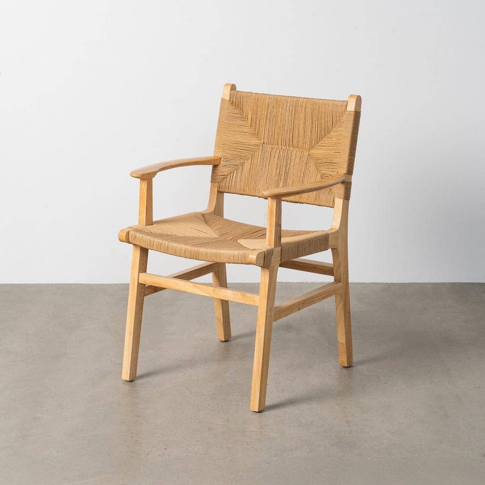 Silla de Brazos Natural de Madera de Caucho 61x59x85 cm - Imagen 11