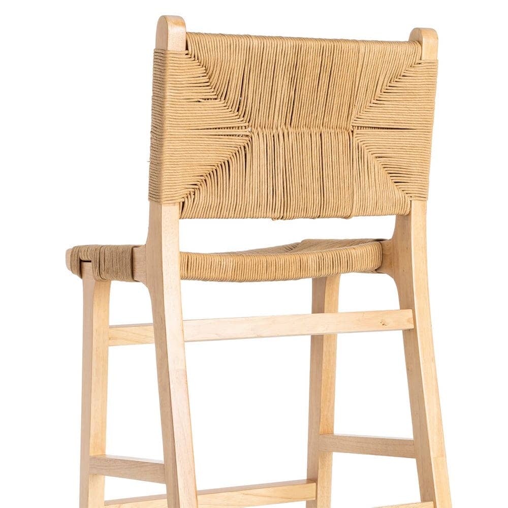 Taburete Natural de Madera de Caucho con Cuerda de Papel - 45x46x94 cm, Sin Montaje - Imagen 5