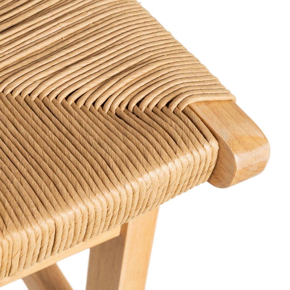 Taburete Natural de Madera de Caucho con Cuerda de Papel - 45x46x94 cm, Sin Montaje - Imagen 9